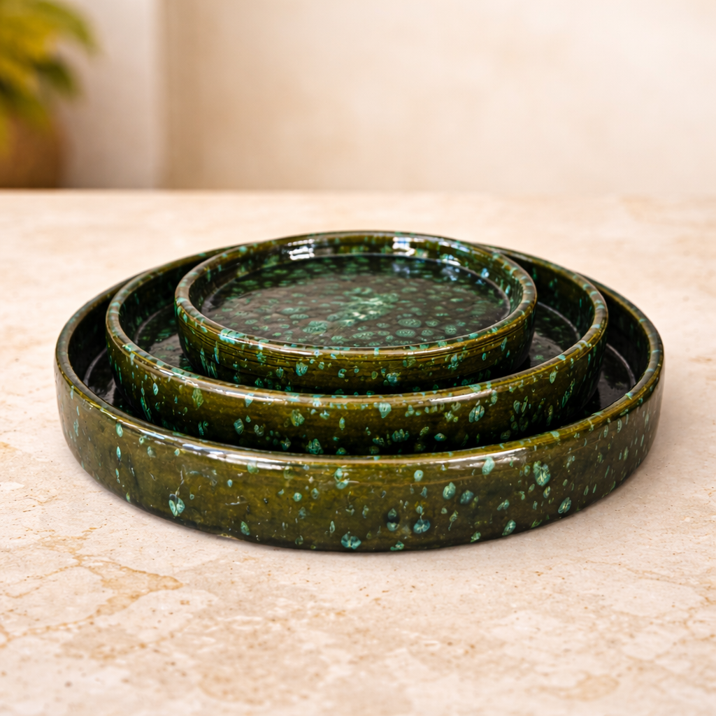 Green Speckled Ceramic Serving Dish Set