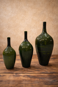 Trio of Green Vases with Golden Foliage