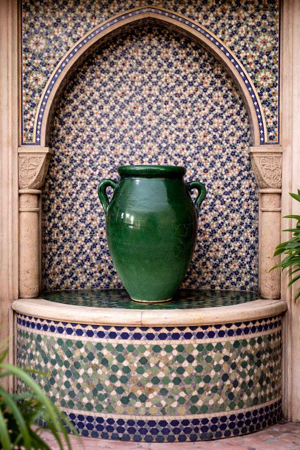 Handcrafted Green Ceramic Amphora Vase
