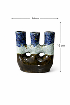 Handcrafted Triple Opening Ceramic Vase in Blue
