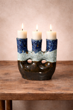 Handcrafted Triple Opening Ceramic Vase in Blue