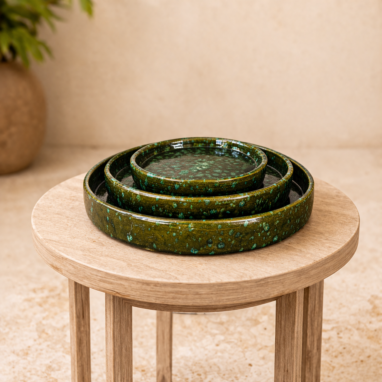 Green Speckled Ceramic Serving Dish Set