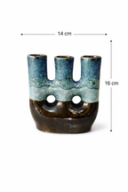 Handcrafted Triple Opening Ceramic Vase in Turquoise Blue