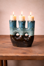 Handcrafted Triple Opening Ceramic Vase in Turquoise Blue