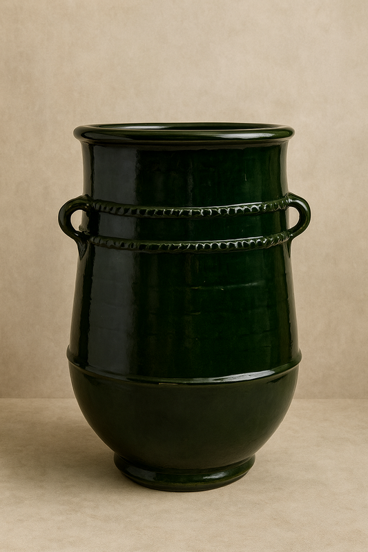 Handcrafted Ceramic Planter – Deep Green with Handles