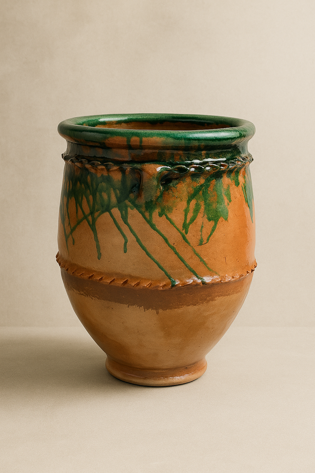 Handcrafted Ceramic Planter – Terracotta & Green Drip Glaze