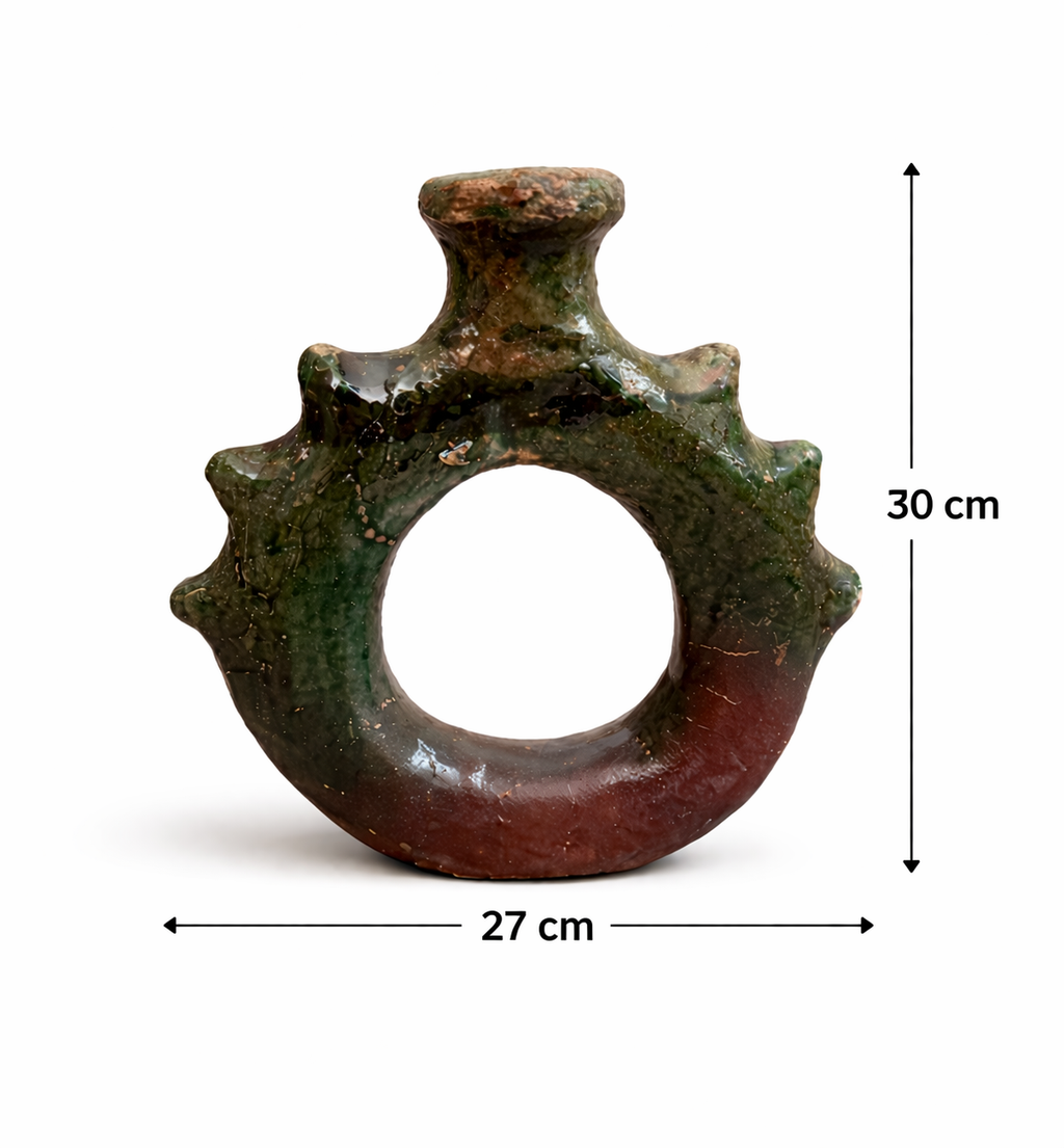 Handcrafted Ceramic Ring Vase – Green & Brown Glazed Decorative Piece