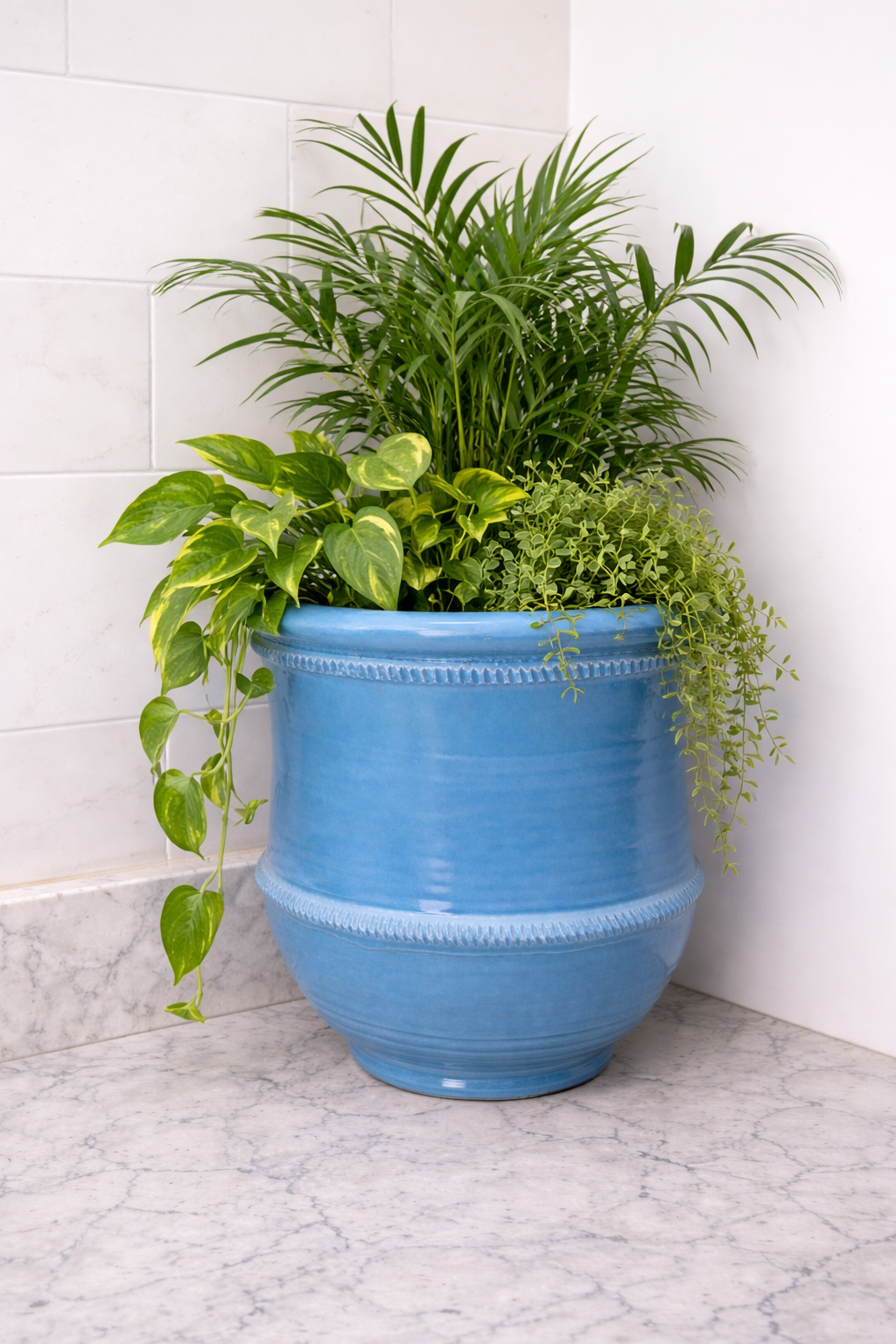 Handcrafted Blue Ceramic Planter – Glossy Decorative Pot