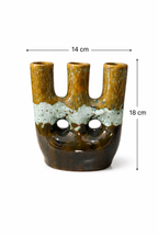 Handcrafted Ceramic Triple Candle Holder – Brown & Turquoise