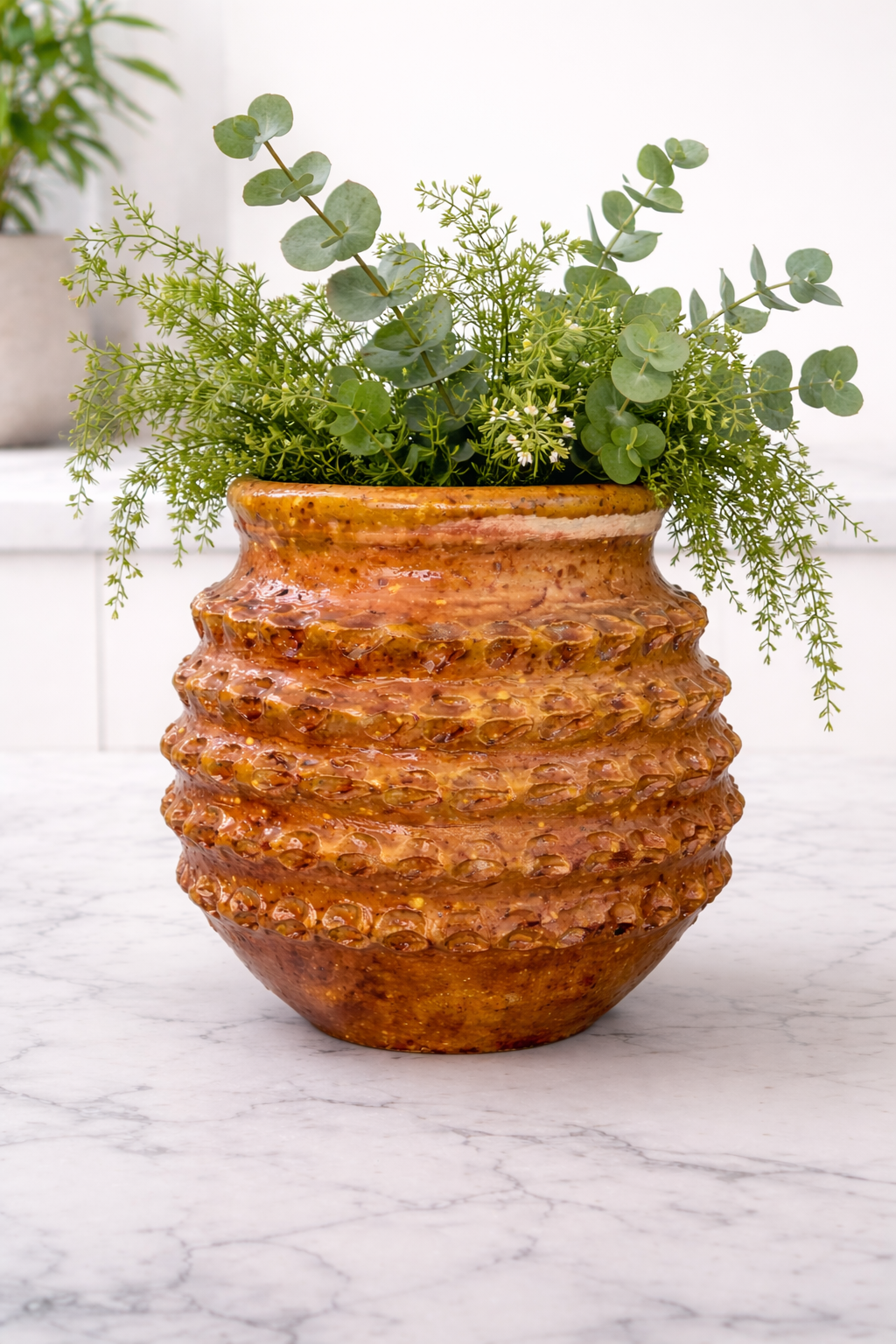 mustard plant pot Handcrafted Textured Ceramic Vase – Mustard Glazed Decorative Planter – Tollaya