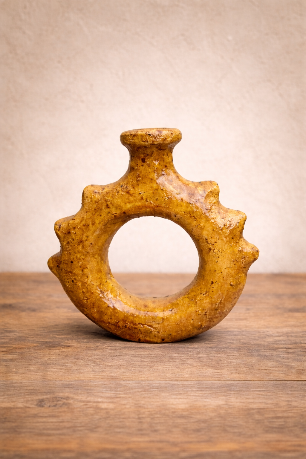 Handcrafted Ceramic Ring Candle Holder – Mustard Glazed Decorative Piece