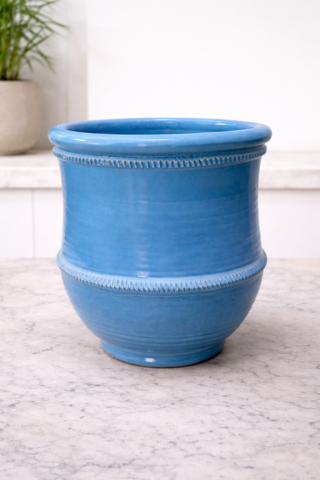 Handcrafted Blue Ceramic Planter – Glossy Decorative Pot