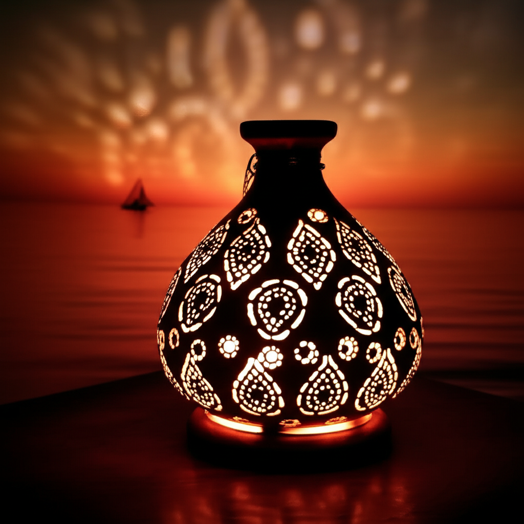 Lampe ajourée en poterie marocaine