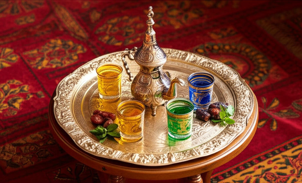 Service à thé complet en poterie marocaine
