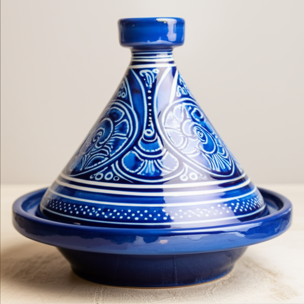 Tajine bleu en poterie marocaine