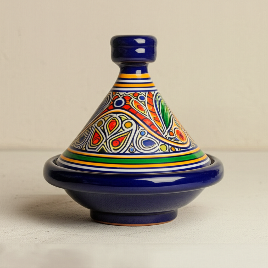 Tajine décoratif en poterie marocaine