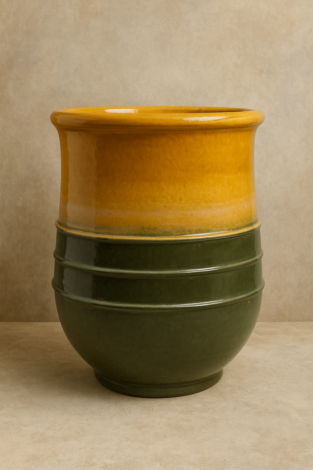 Vase bicolore jaune et vert olive en poterie marocaine